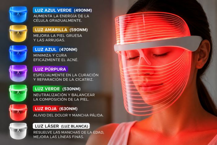 Máscara Led Facial 7 Luces Fototerapia