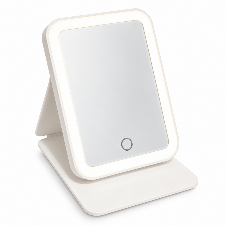Espejo de tocador LED blanco minimalista Espejo con Luz LED Plegable Blanco