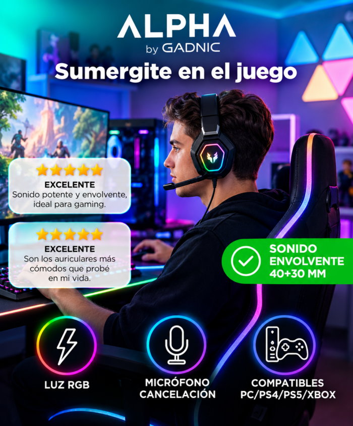 Auriculares Gamer Gadnic Alpha A8800