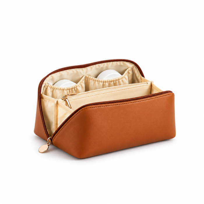 Neceser organizador de cuero color coñac Bolso Organizador Neceser