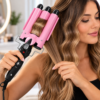 Ondas perfectas con tenacilla rosa Buclera Triple Ondas y Rulos